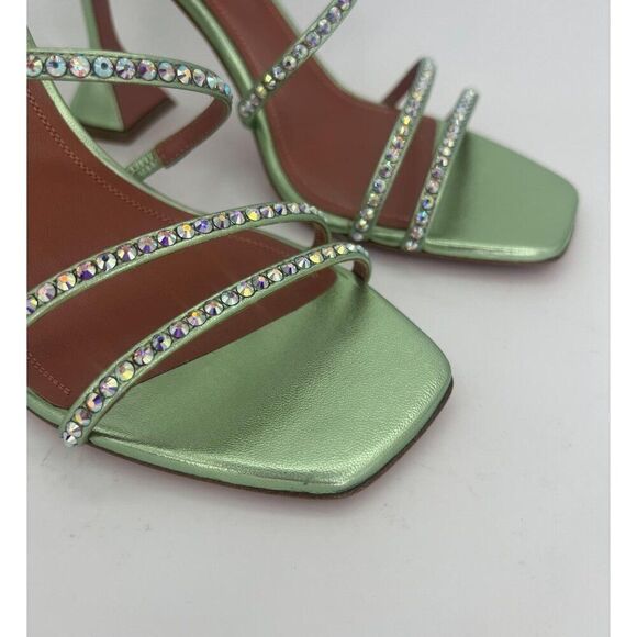NEW AMINA MUADDI Naima Mint Green Crystal Embellished Fluted Sandals Siz… - Picture 12 of 15